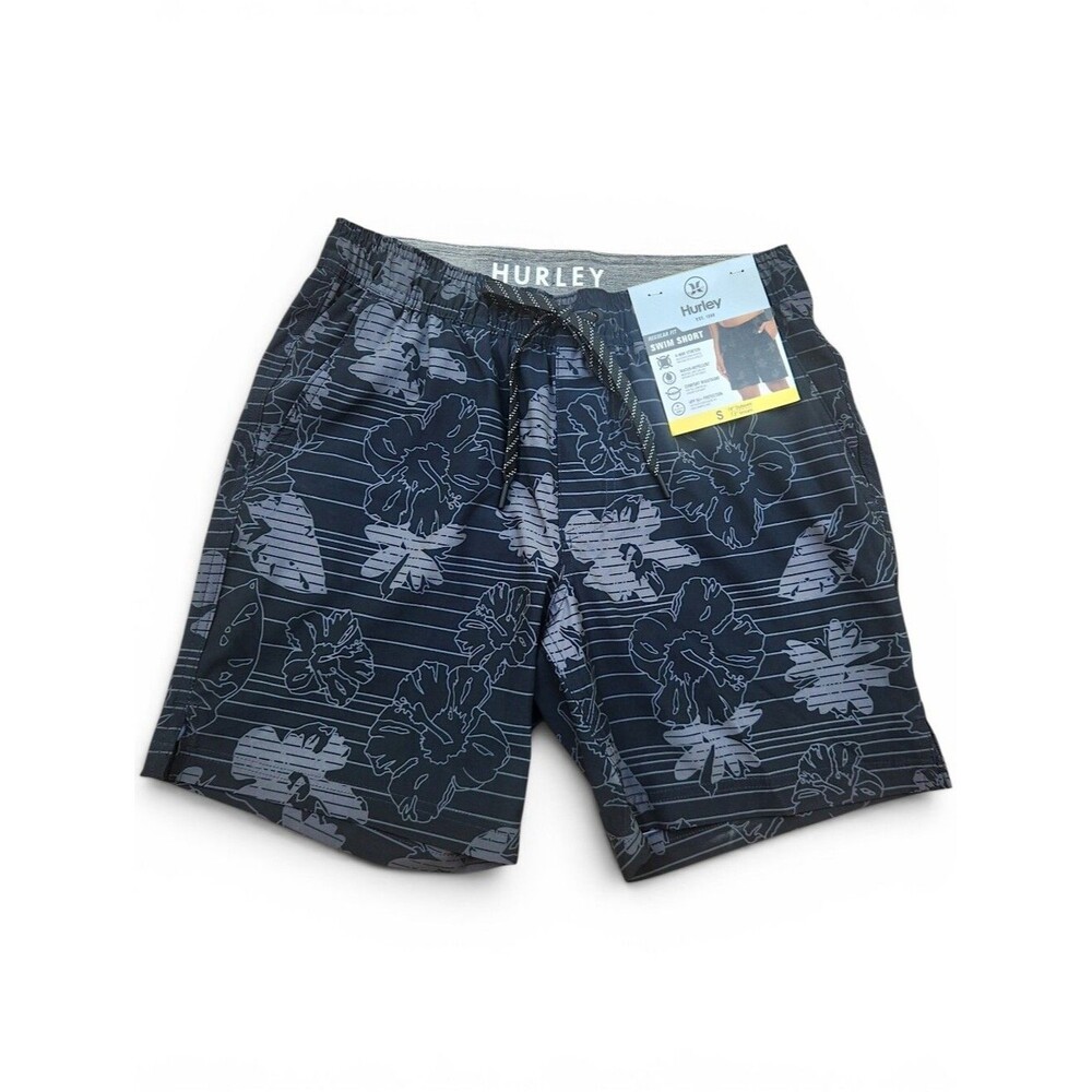 Hurley Men's Blue Hawaiian Lined Swimming Short Size S Regular Fit Casual Summer